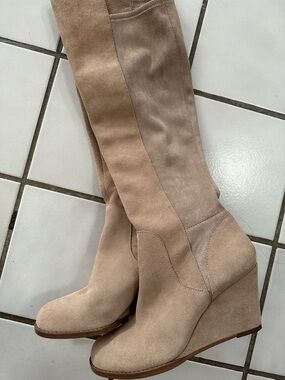 Sole Society Tall Beige Suede Wedge Over-the-Knee Boots